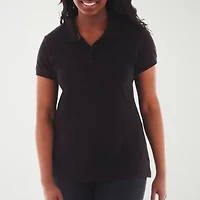 Arizona Womens Juniors Plus Short Sleeve Polo Shirt