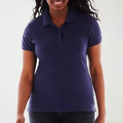 Arizona Womens Juniors Plus Short Sleeve Polo Shirt