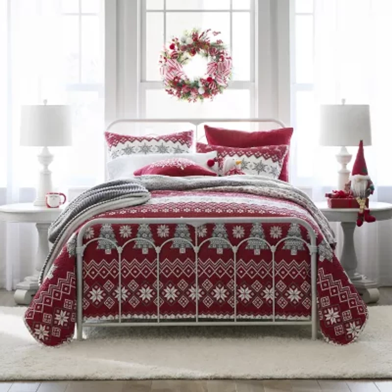 North Pole Trading Co. Holiday Novelty Stripe Quilt Set