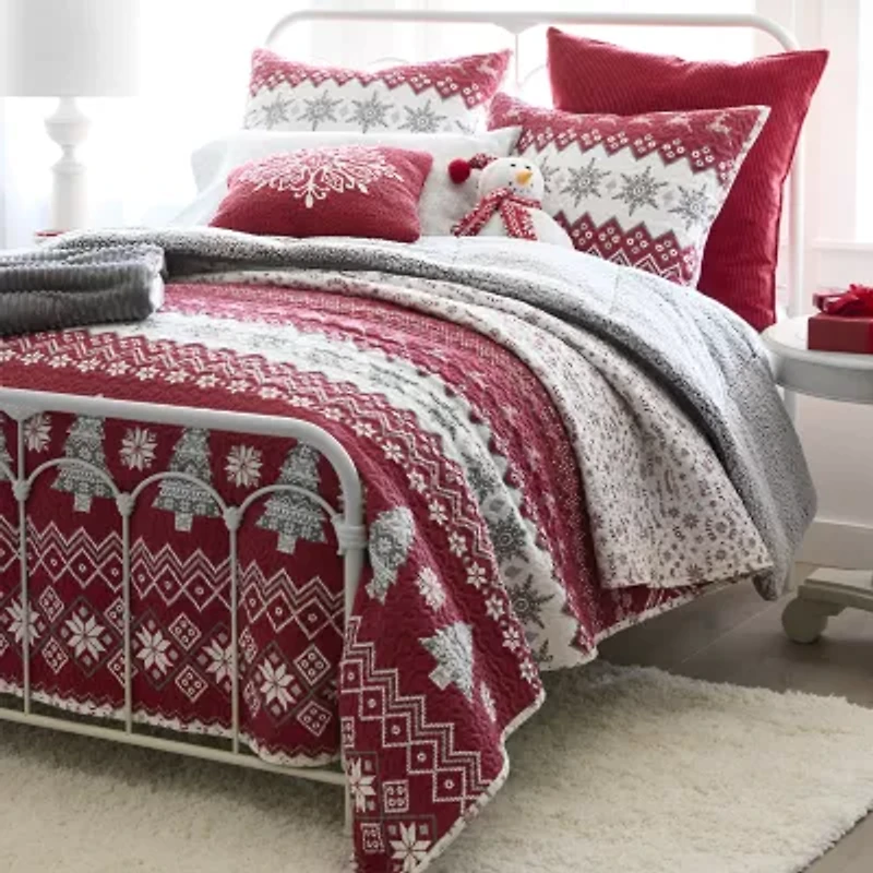 North Pole Trading Co. Holiday Novelty Stripe Quilt Set