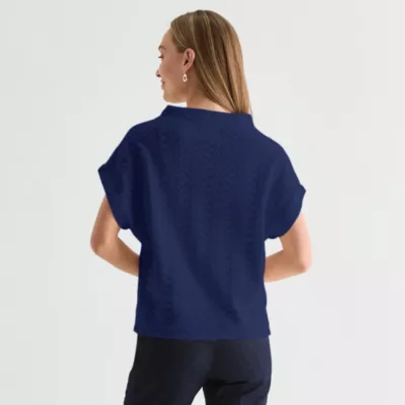 Liz Claiborne Womens Mock Neck Short Sleeve Pullover Sweater