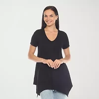 White Mark Womens V Neck Short Sleeve Tunic Top
