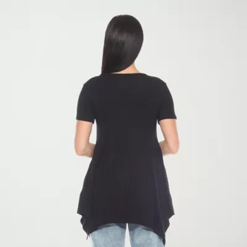 White Mark Womens V Neck Short Sleeve Tunic Top