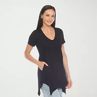 White Mark Womens V Neck Short Sleeve Tunic Top