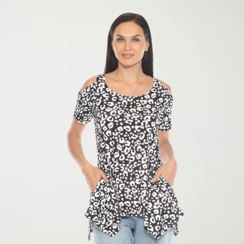 White Mark Womens Scoop Neck Short Sleeve Tunic Top