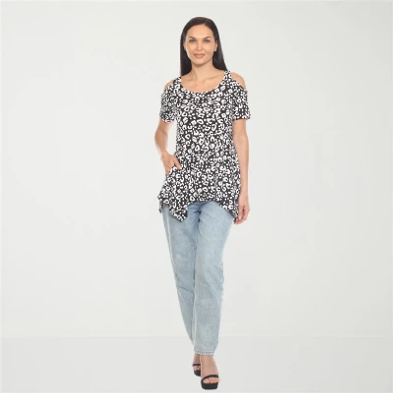 White Mark Womens Scoop Neck Short Sleeve Tunic Top