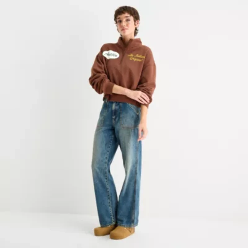 Womens High Neck Long Sleeve Stranger Things Juniors Quarter-Zip Pullover