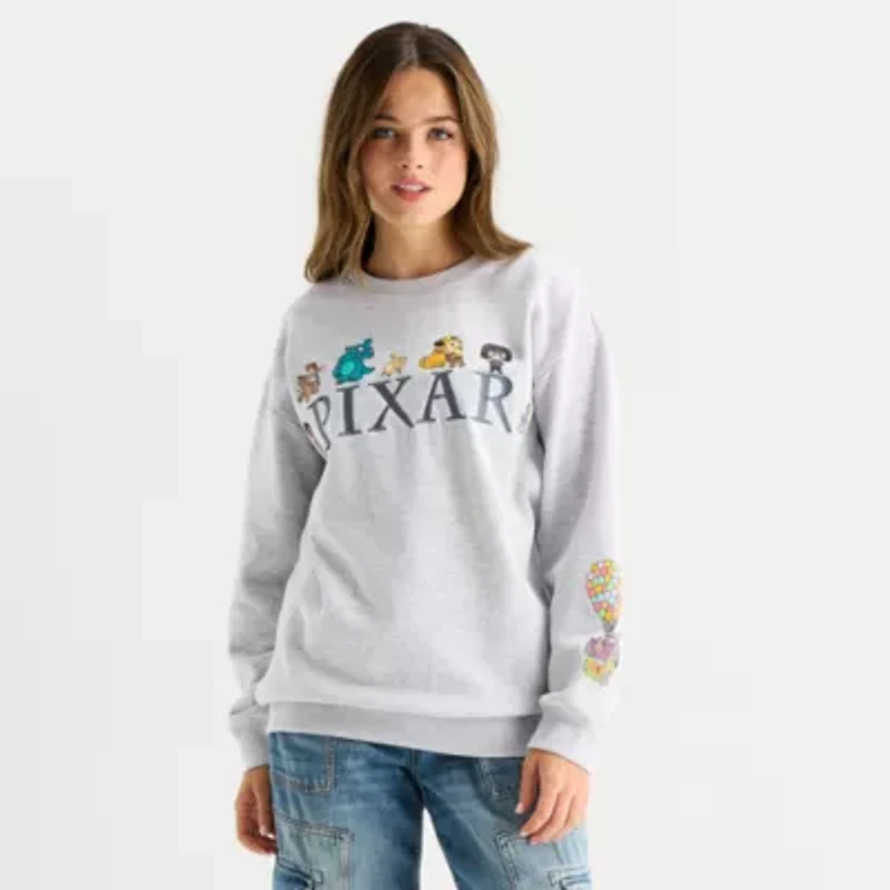 Disney Pixar Oversized Womens Crew Neck Long Sleeve Juniors Sweatshirt