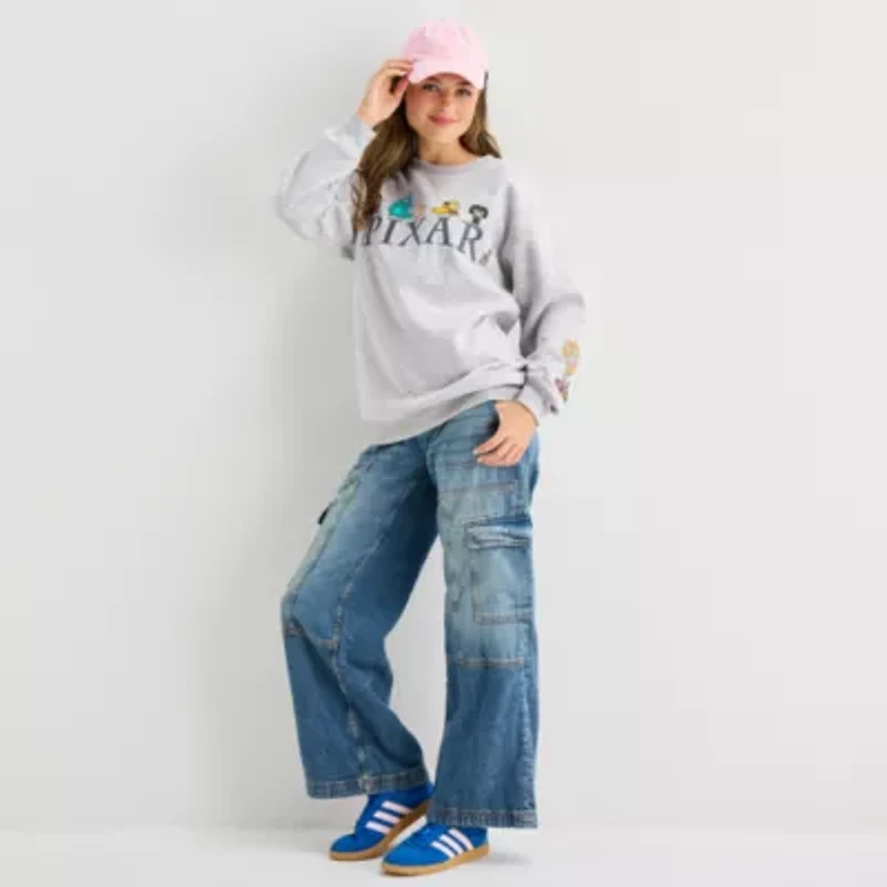 Disney Pixar Oversized Womens Crew Neck Long Sleeve Juniors Sweatshirt