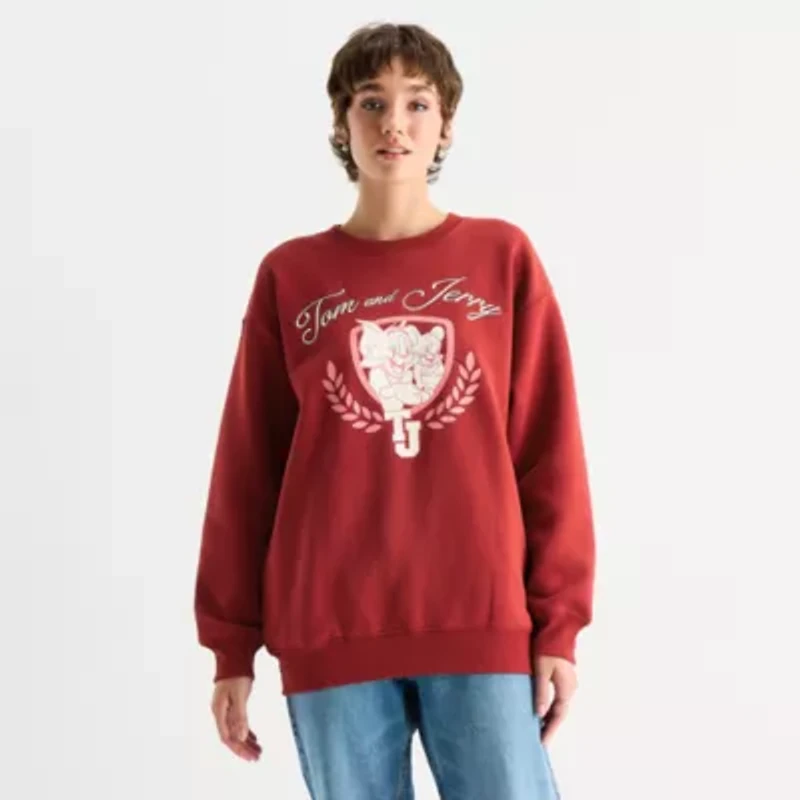 Womens Juniors Crew Neck Long Sleeve Breathable Tom and Jerry Sweatshirt