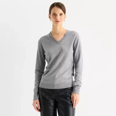 Worthington Womens V Neck Long Sleeve Pullover Sweater
