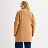 Liz Claiborne Womens V Neck Long Sleeve Button Plus Cardigan