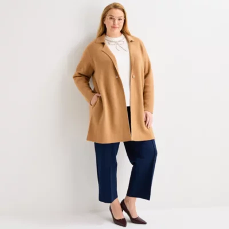 Liz Claiborne Womens V Neck Long Sleeve Button Plus Cardigan