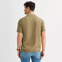 mutual weave Mens Short Sleeve Button Polo Sweater