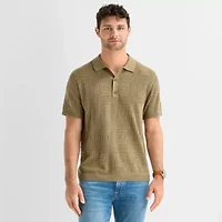 mutual weave Mens Short Sleeve Button Polo Sweater