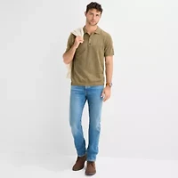 mutual weave Mens Short Sleeve Button Polo Sweater