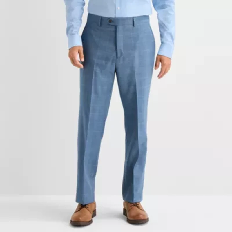 Stafford Mens Plaid Classic Fit Flat Front Suit Pant