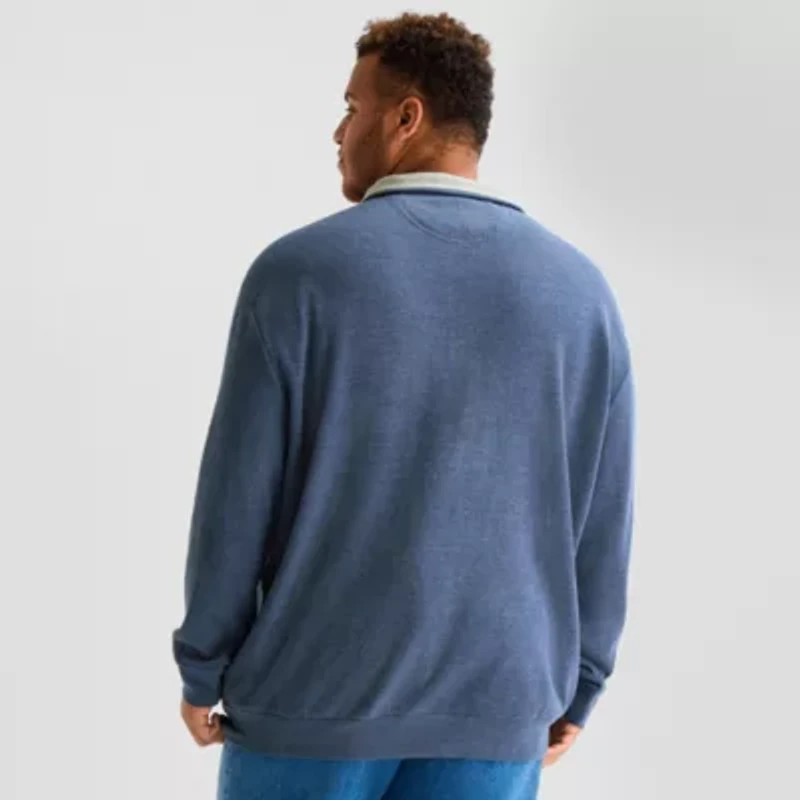 U.S. Polo Assn. Flatback Mens Mock Neck Long Sleeve Big and Tall Quarter-Zip Pullover