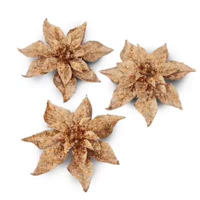 North Pole Trading Co. Gold Poinsettia Set 3-pc. Clips