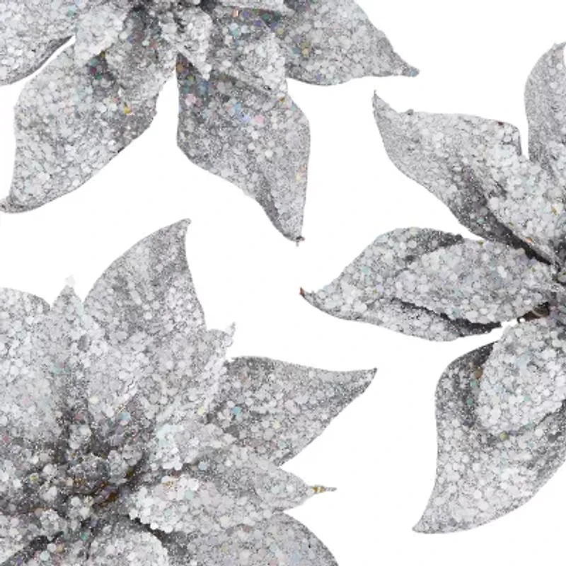 North Pole Trading Co. Silver Poinsettia Clip Set 3-pc. Clips