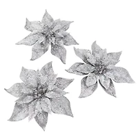North Pole Trading Co. Silver Poinsettia Clip Set 3-pc. Clips