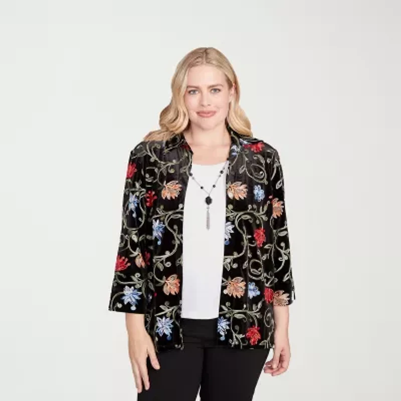 Alfred Dunner Jet Setter Womens Round Neck 3/4 Sleeve Layered Top