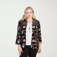 Alfred Dunner Jet Setter Womens Round Neck 3/4 Sleeve Layered Top