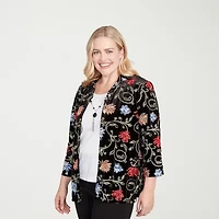 Alfred Dunner Jet Setter Womens Round Neck 3/4 Sleeve Layered Top