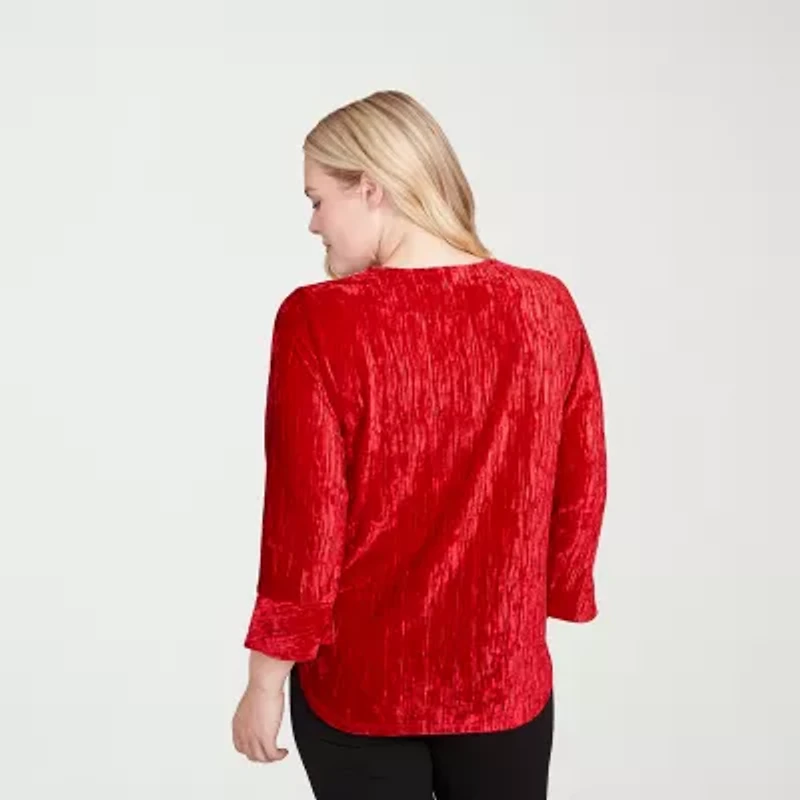 Alfred Dunner Jet Setter Womens Crew Neck 3/4 Sleeve T-Shirt