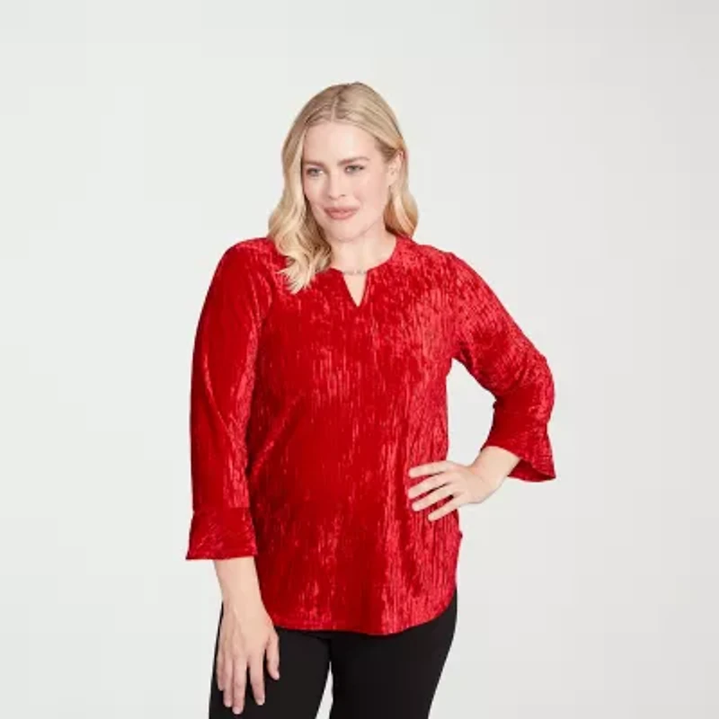 Alfred Dunner Jet Setter Womens Crew Neck 3/4 Sleeve T-Shirt
