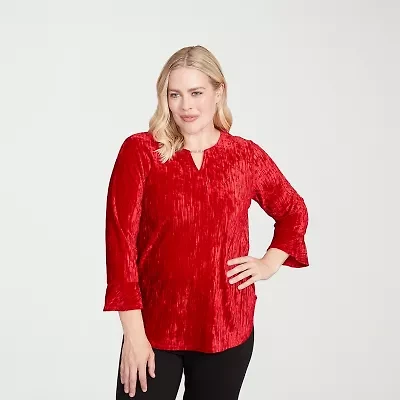Alfred Dunner Jet Setter Womens Crew Neck 3/4 Sleeve T-Shirt