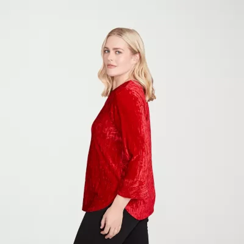 Alfred Dunner Jet Setter Womens Crew Neck 3/4 Sleeve T-Shirt