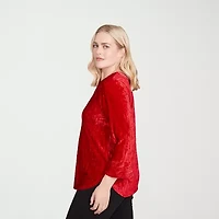 Alfred Dunner Jet Setter Womens Crew Neck 3/4 Sleeve T-Shirt