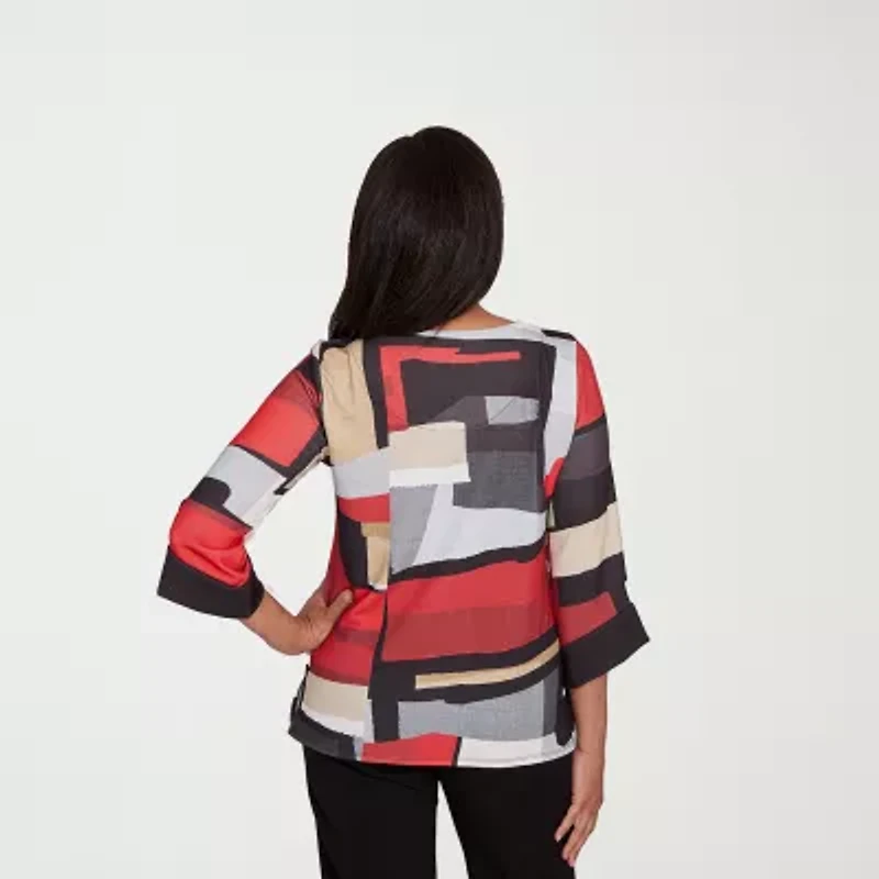 Alfred Dunner Jet Setter Womens Crew Neck 3/4 Sleeve T-Shirt