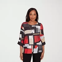 Alfred Dunner Jet Setter Womens Crew Neck 3/4 Sleeve T-Shirt