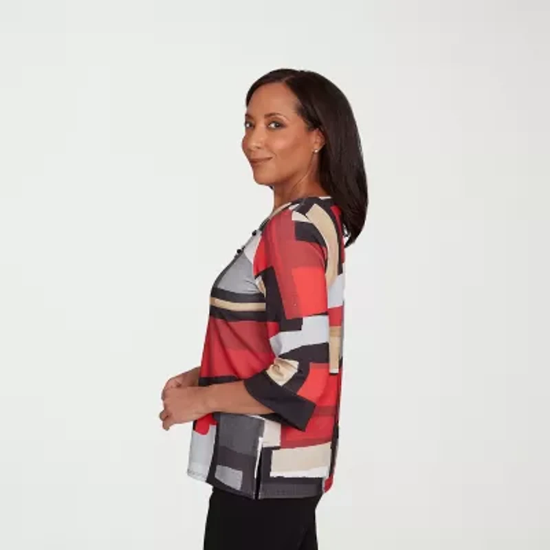 Alfred Dunner Jet Setter Womens Crew Neck 3/4 Sleeve T-Shirt