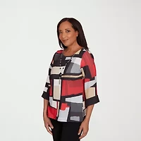 Alfred Dunner Jet Setter Womens Crew Neck 3/4 Sleeve T-Shirt