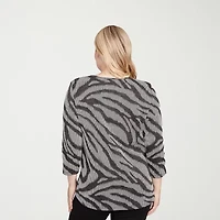 Alfred Dunner Jet Setter Womens Crew Neck 3/4 Sleeve T-Shirt