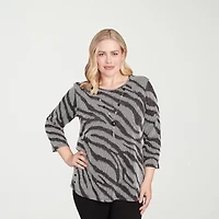 Alfred Dunner Jet Setter Womens Crew Neck 3/4 Sleeve T-Shirt