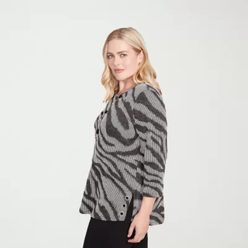 Alfred Dunner Jet Setter Womens Crew Neck 3/4 Sleeve T-Shirt