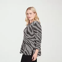 Alfred Dunner Jet Setter Womens Crew Neck 3/4 Sleeve T-Shirt
