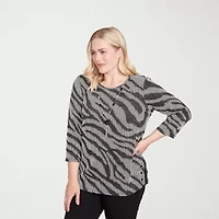 Alfred Dunner Jet Setter Womens Crew Neck 3/4 Sleeve T-Shirt