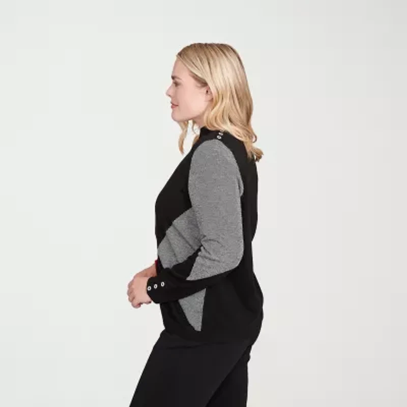 Alfred Dunner Jet Setter Womens Mock Neck Long Sleeve Argyle Pullover Sweater