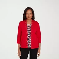 Alfred Dunner Jet Setter Womens Round Neck 3/4 Sleeve Geometric Pullover Sweater