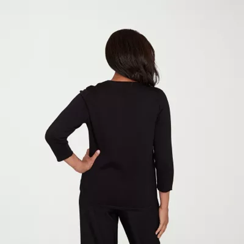 Alfred Dunner Jet Setter Womens Crew Neck Long Sleeve Pullover Sweater