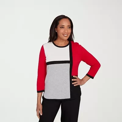 Alfred Dunner Jet Setter Womens Crew Neck Long Sleeve Pullover Sweater