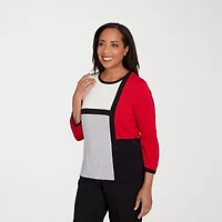 Alfred Dunner Jet Setter Womens Crew Neck Long Sleeve Pullover Sweater