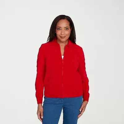 Alfred Dunner Jet Setter Womens Long Sleeve Zipper Cardigan