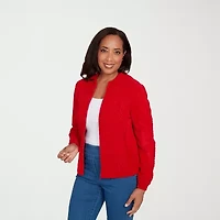 Alfred Dunner Jet Setter Womens Long Sleeve Zipper Cardigan