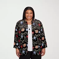 Alfred Dunner Jet Setter Womens Plus Round Neck 3/4 Sleeve Layered Top